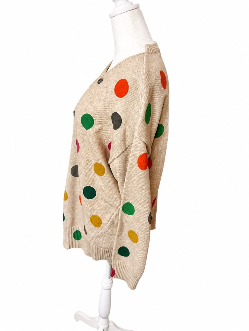 MISSLOOK Beige Polka Dot Button-Up Cardigan with Multicolor Dots - Picture 2 of 3